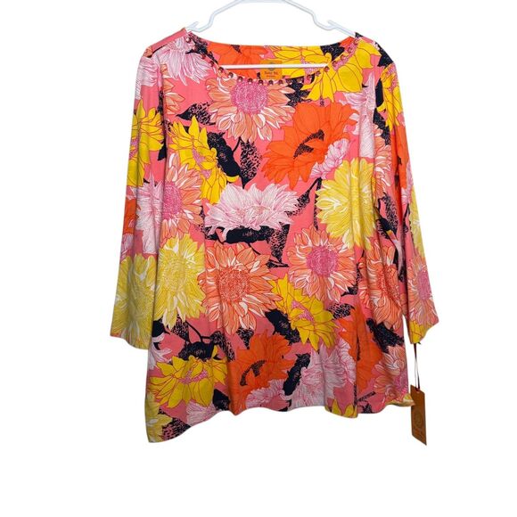 Ruby Rd Blouse Women's 1X Round Neck Floral 3/4 Sleeve Artsy Colorful Top NWT - Picture 1 of 9